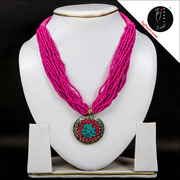 Tribal Necklace Imitation Pearl Pink Aged pendant Set
