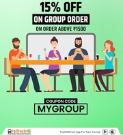 Order Now With RailRestro & Get Up To 15% Off On Group Food.
